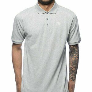 Nike BS Men's Dri-Fit Pique Olo Shirt Short Sleeve Grey Polo Textured Skateboard
